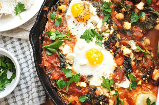 Tomato Kale Skillet with Poached Eggs and Chickpeas | Jenna's ...